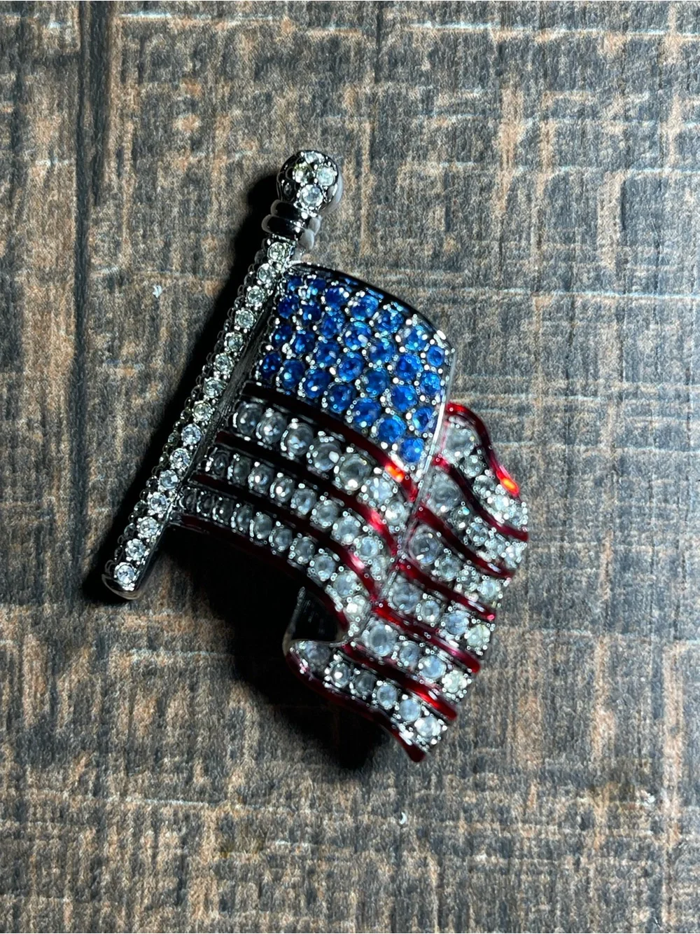 Swarovski Red, White & Blue Crystal American Flag Brooch